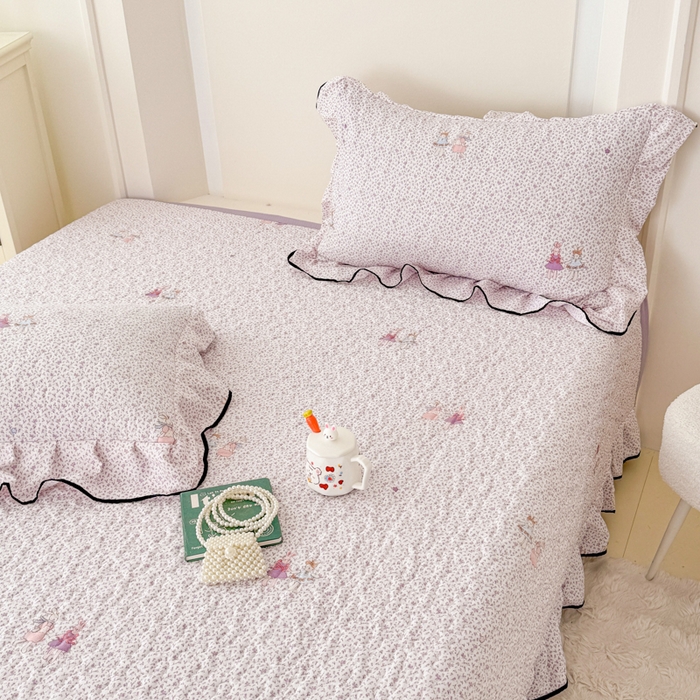 91家纺网 家纺一手货源 找家纺 小萌虎 2025新款A类云感原麻双层纱花边床盖四件套 寻梦紫【花边款】