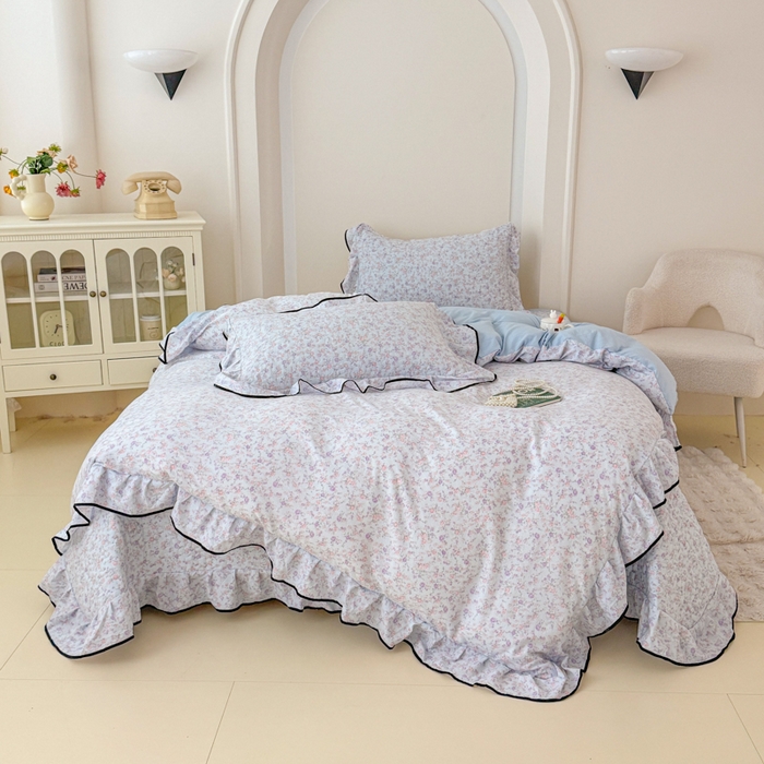 91家纺网 家纺一手货源 找家纺 （总）小萌虎 2025新款A类云感原麻双层纱花边床盖四件套