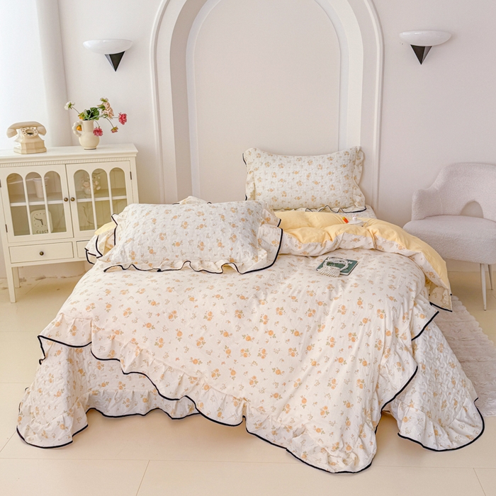 小萌虎 2025新款A类云感原麻双层纱花边床盖四件套 静初【花边款】