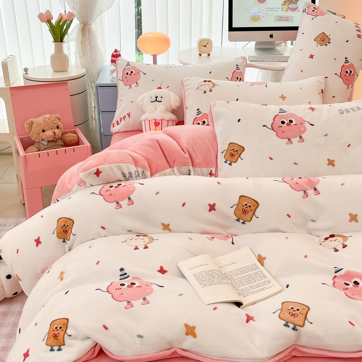 91家纺网 家纺一手货源 找家纺 启发 2025新款高克重小清新牛奶绒印花四件套 甜甜圈