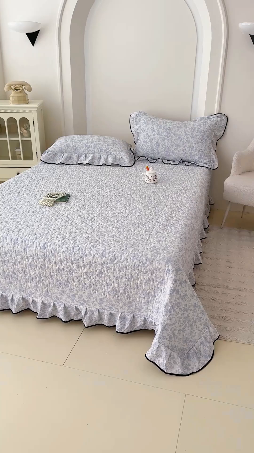 91家纺网 家纺一手货源 找家纺 （总）小萌虎 2025新款A类云感原麻双层纱花边床盖四件套