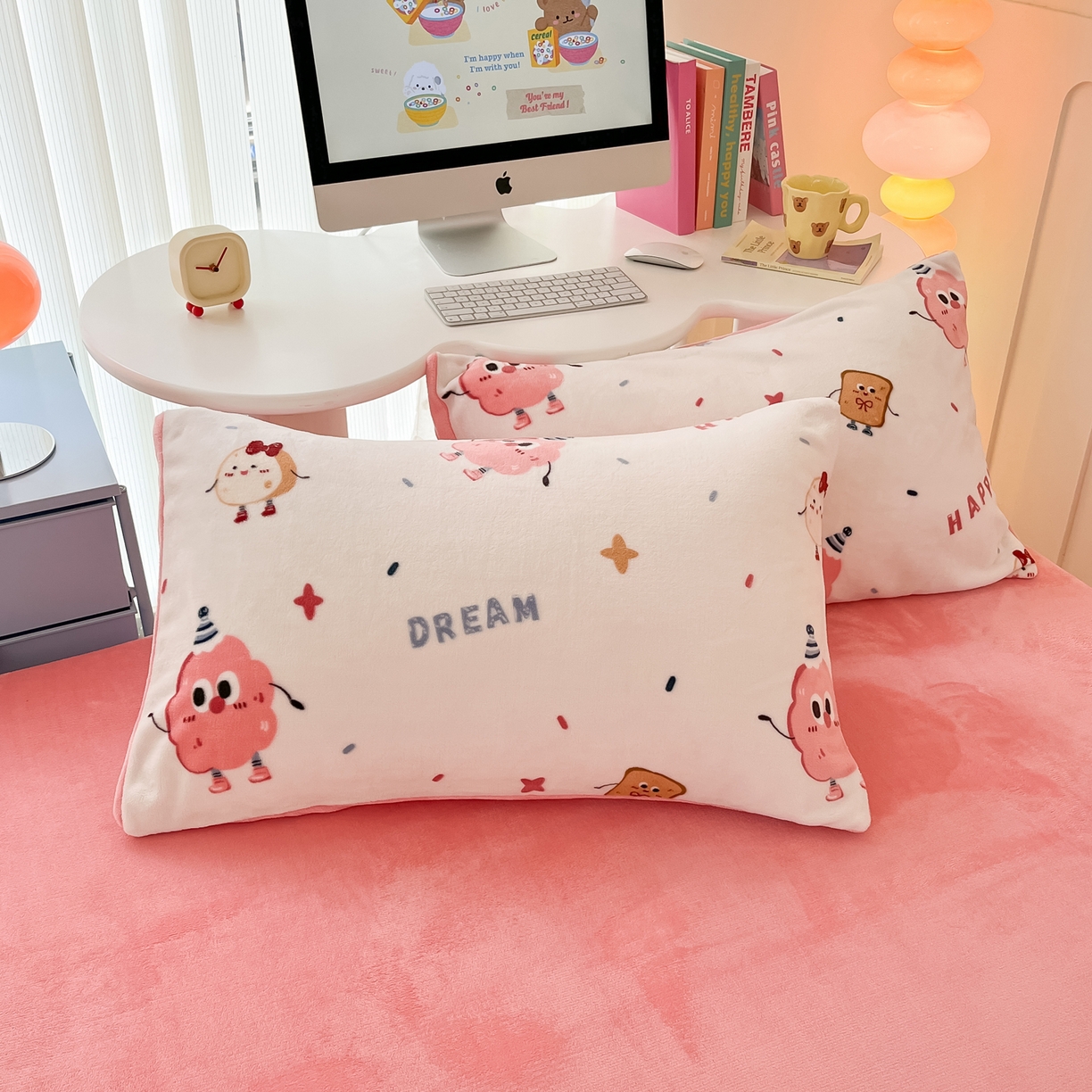 91家纺网 家纺一手货源 找家纺 启发 2025新款高克重小清新牛奶绒印花四件套 甜甜圈