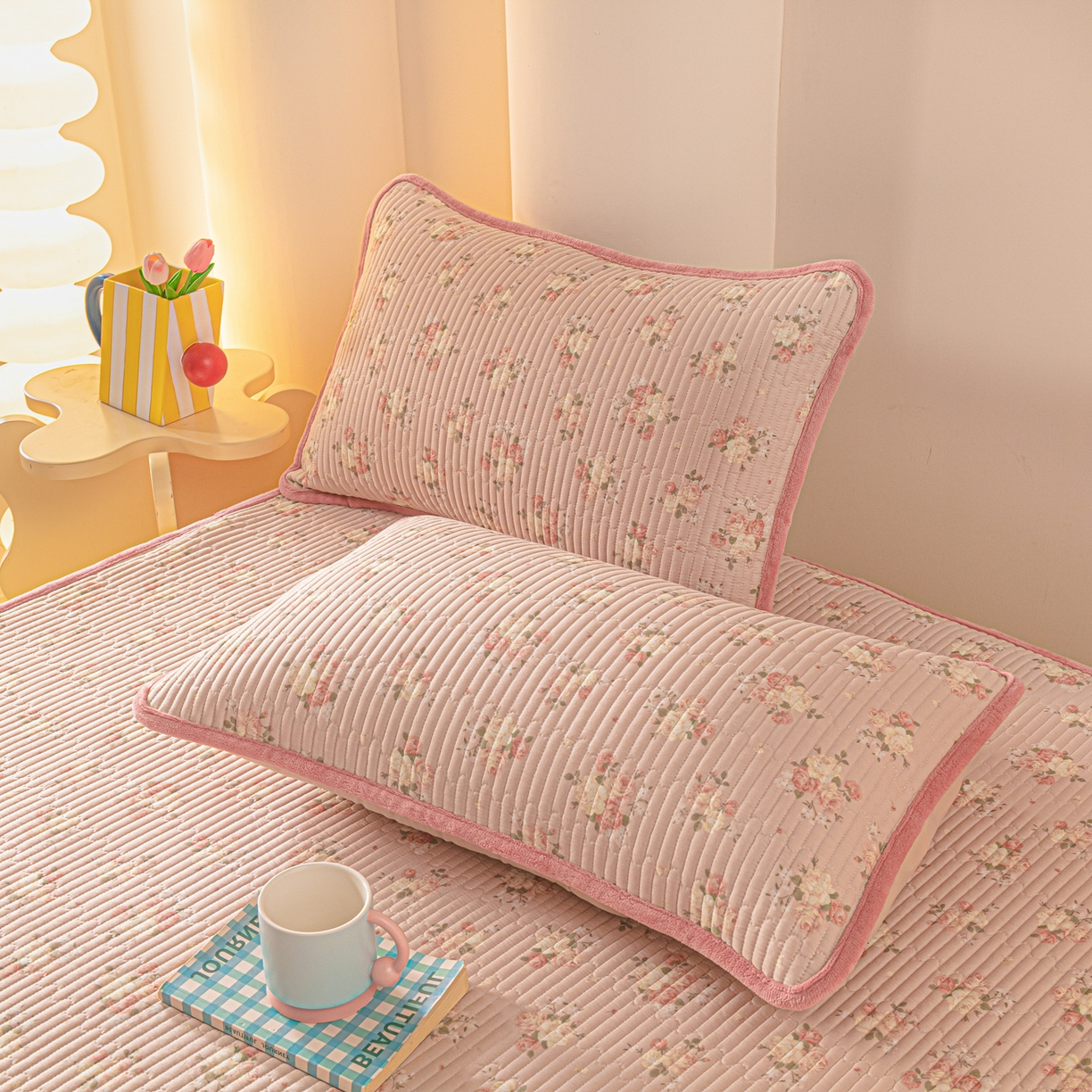 91家纺网 家纺一手货源 找家纺 恒尚居 2025新款A版全棉B版牛奶绒夹棉床褥垫A类四季可用学生床垫-秋冬款三件套系列二 晚庭粉【A纯棉-B牛奶绒】