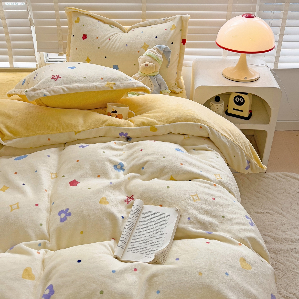 91家纺网 家纺一手货源 找家纺 启发 2025新款高克重小清新牛奶绒印花四件套 童话星空