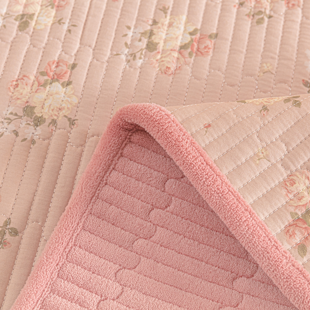 91家纺网 家纺一手货源 找家纺 恒尚居 2025新款A版全棉B版牛奶绒夹棉床褥垫A类四季可用学生床垫-秋冬款三件套系列二 晚庭粉【A纯棉-B牛奶绒】