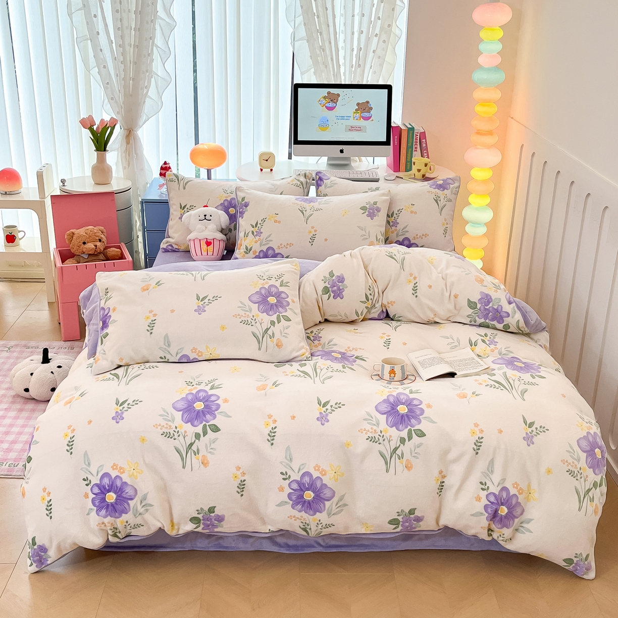 91家纺网 家纺一手货源 找家纺 启发 2025新款高克重小清新牛奶绒印花四件套 娴雅华韵