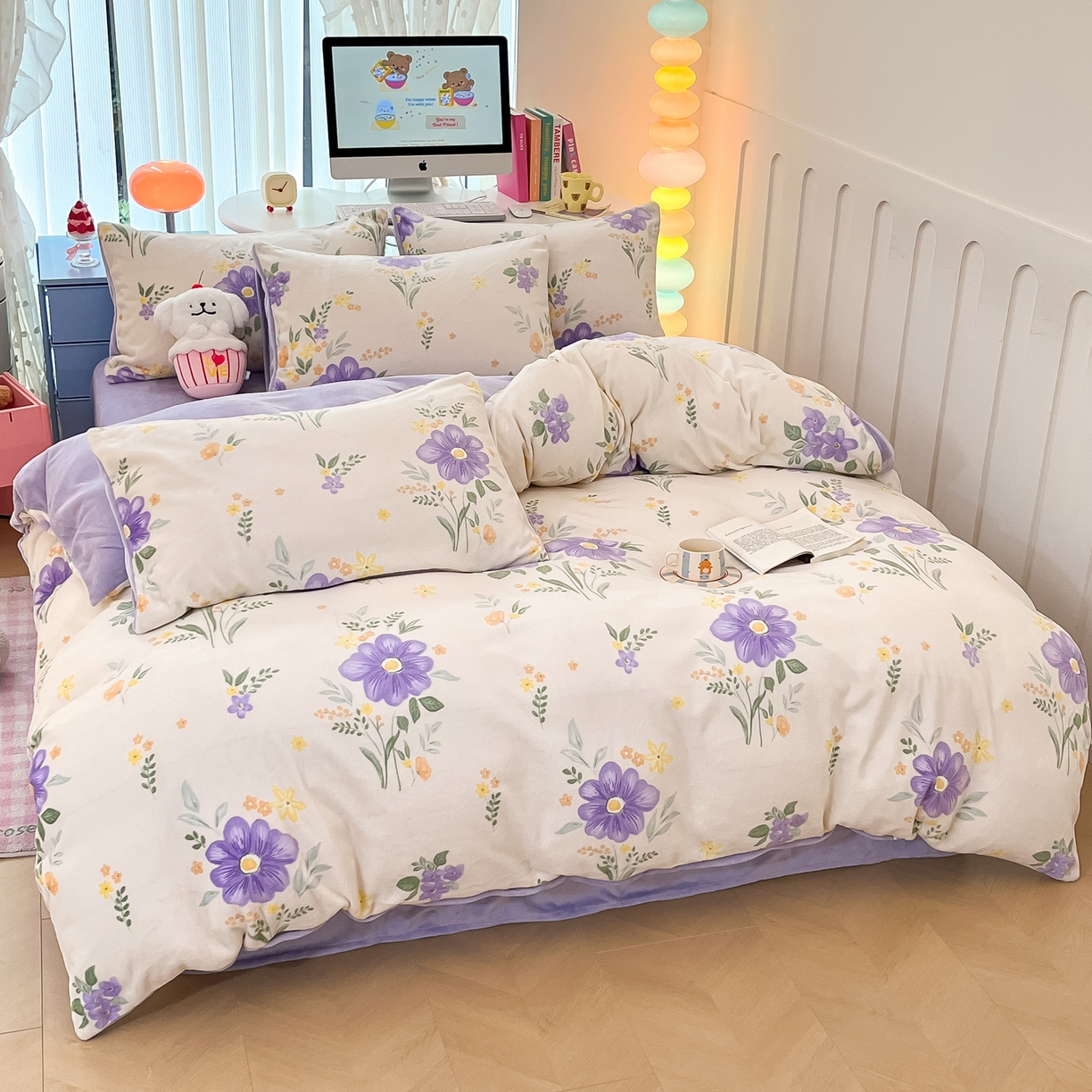 91家纺网 家纺一手货源 找家纺 启发 2025新款高克重小清新牛奶绒印花四件套 娴雅华韵