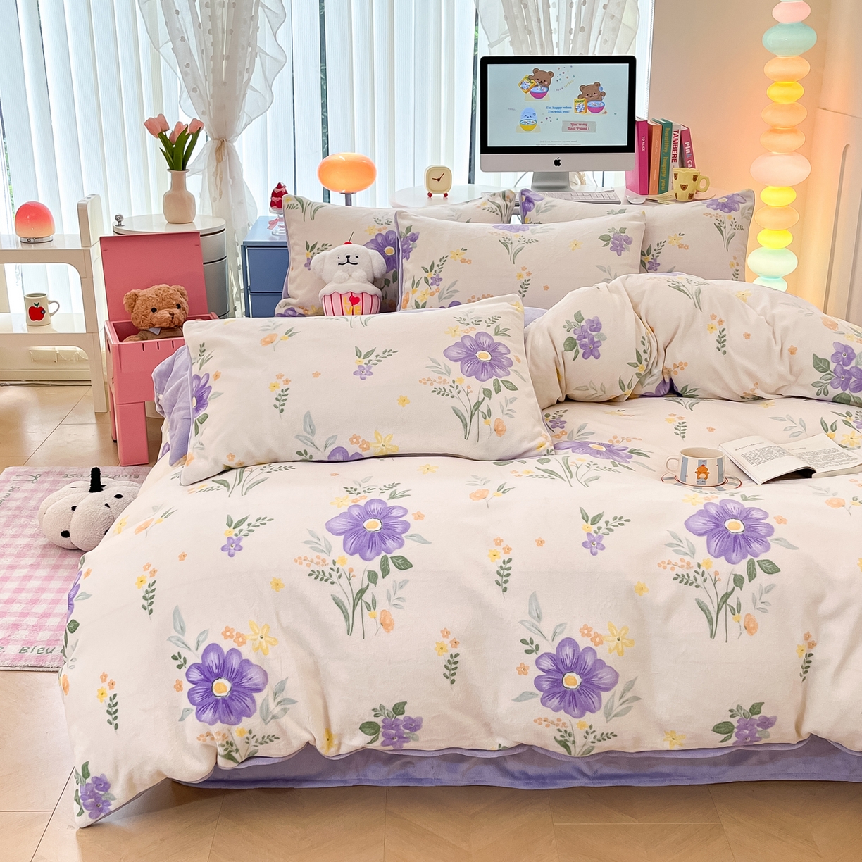 91家纺网 家纺一手货源 找家纺 启发 2025新款高克重小清新牛奶绒印花四件套 娴雅华韵