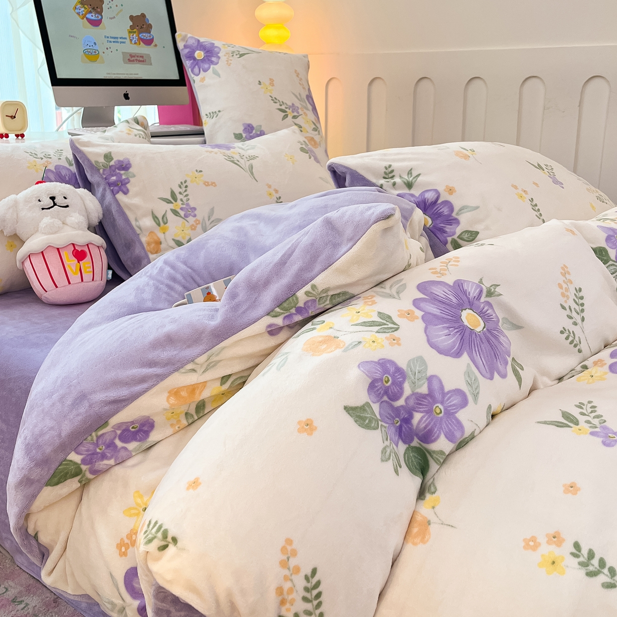 91家纺网 家纺一手货源 找家纺 启发 2025新款高克重小清新牛奶绒印花四件套 娴雅华韵