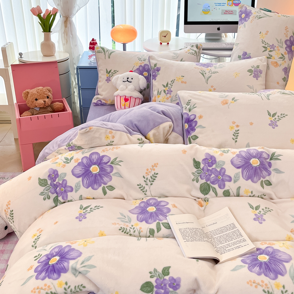 91家纺网 家纺一手货源 找家纺 启发 2025新款高克重小清新牛奶绒印花四件套 娴雅华韵