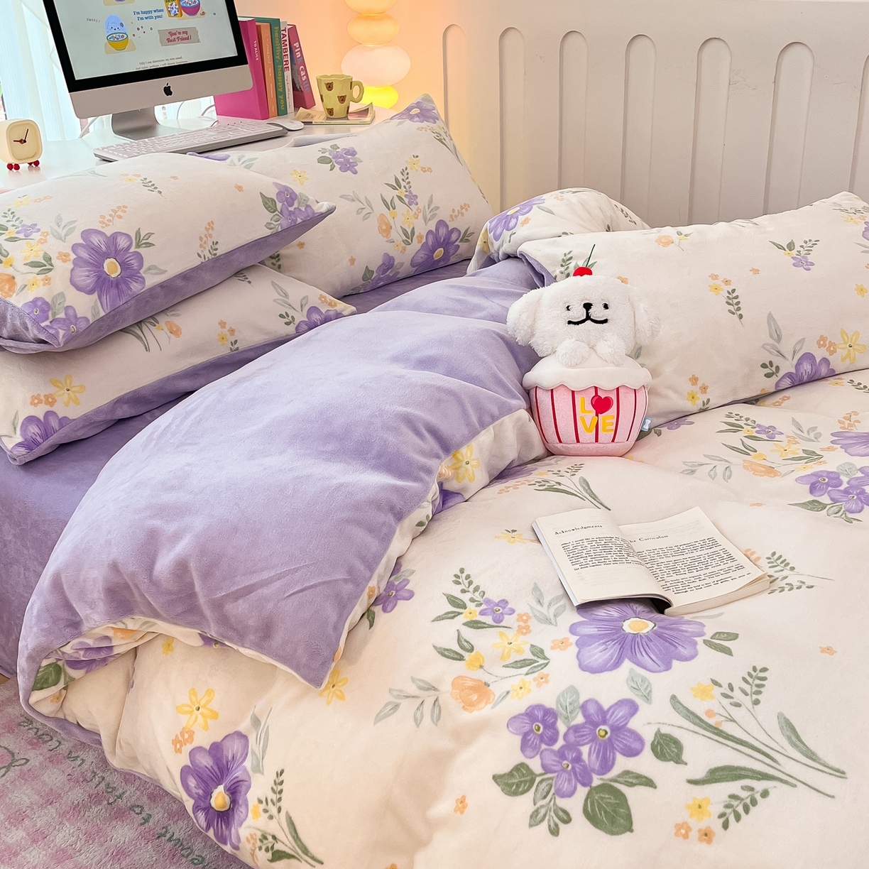 91家纺网 家纺一手货源 找家纺 启发 2025新款高克重小清新牛奶绒印花四件套 娴雅华韵