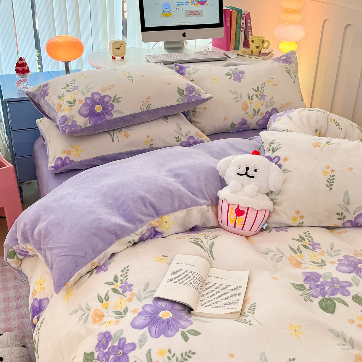 91家纺网 家纺一手货源 找家纺 启发 2025新款高克重小清新牛奶绒印花四件套 娴雅华韵