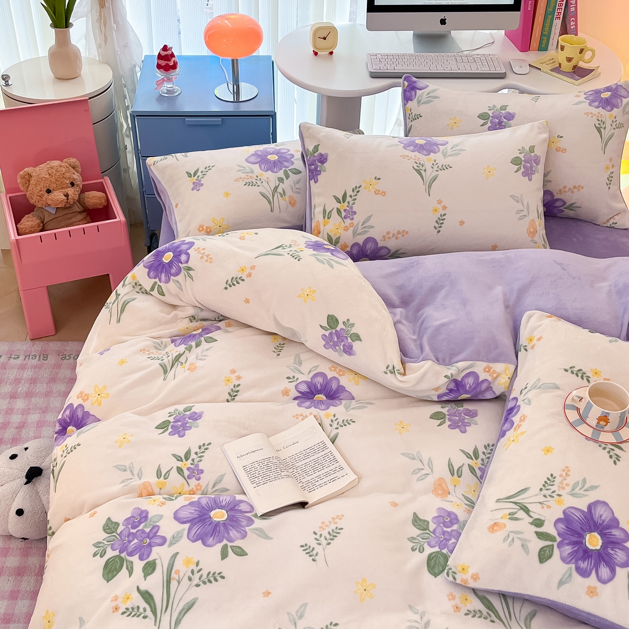 91家纺网 家纺一手货源 找家纺 启发 2025新款高克重小清新牛奶绒印花四件套 娴雅华韵