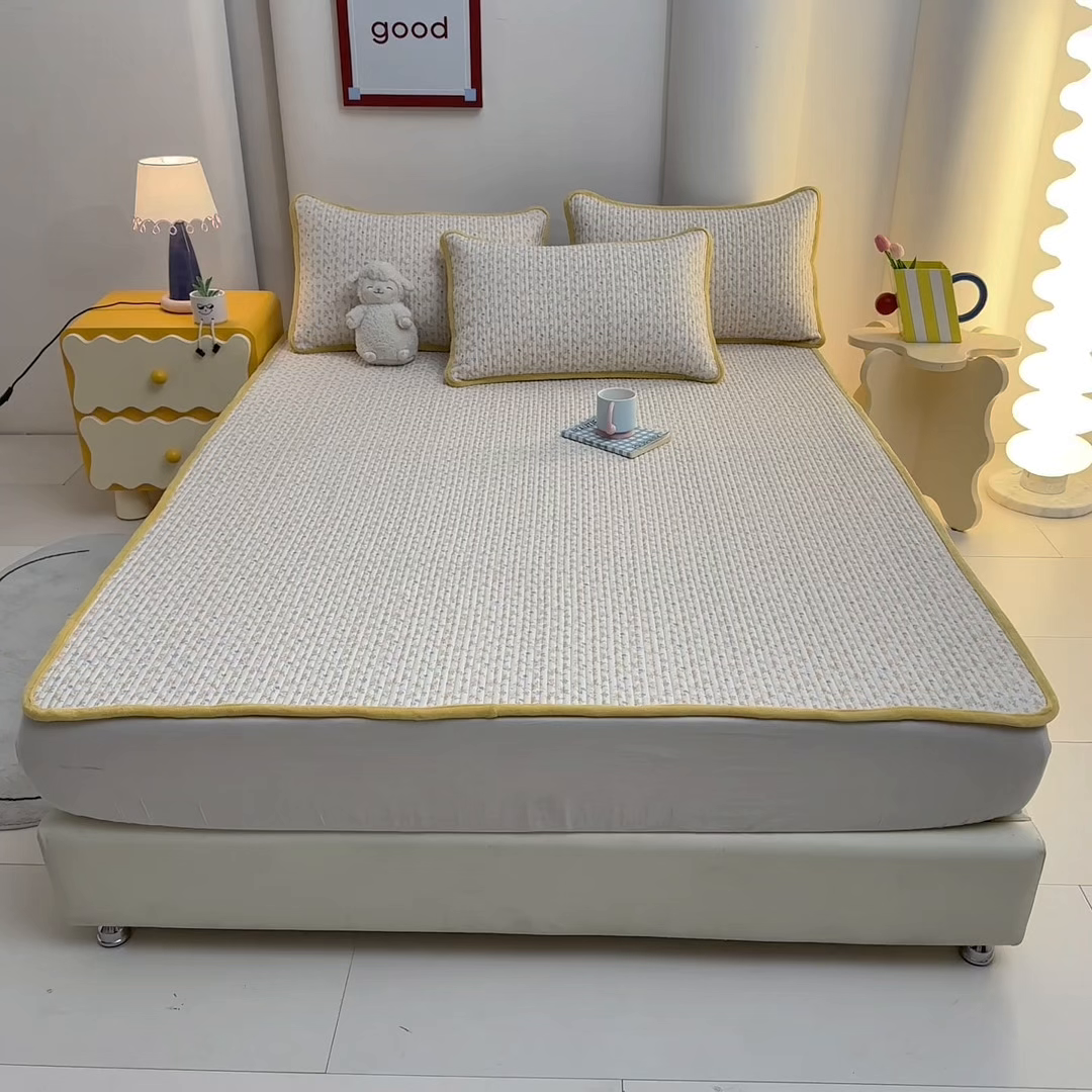 91家纺网 家纺一手货源 找家纺 恒尚居 2025新款A版全棉B版牛奶绒夹棉床褥垫A类四季可用学生床垫-秋冬款三件套系列三 悦色【A纯棉-B牛奶绒】