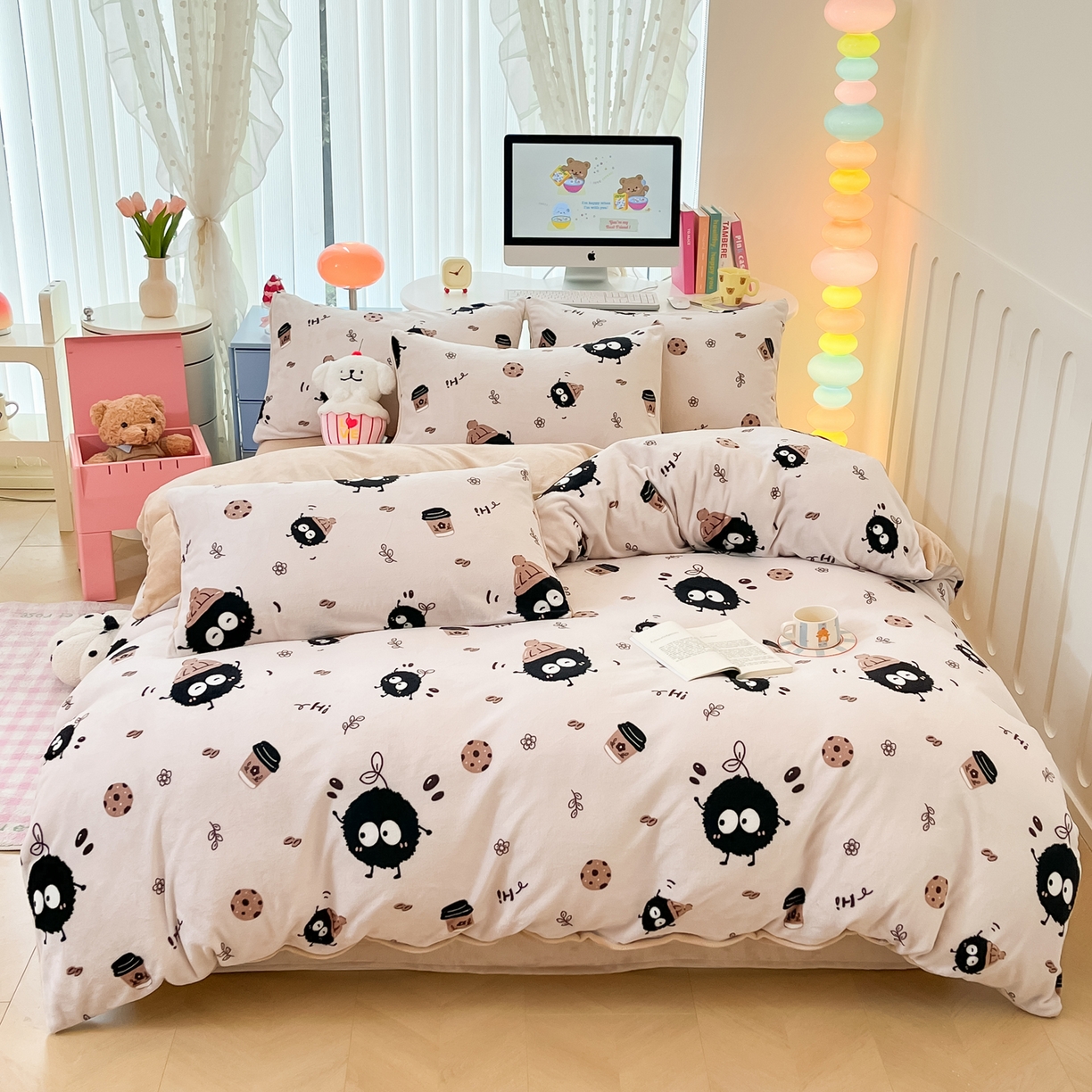 91家纺网 家纺一手货源 找家纺 启发 2025新款高克重小清新牛奶绒印花四件套 小煤球