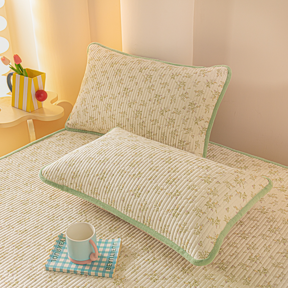 91家纺网 家纺一手货源 找家纺 恒尚居 2025新款A版全棉B版牛奶绒夹棉床褥垫A类四季可用学生床垫-秋冬款三件套系列二 香草园【A纯棉-B牛奶绒】