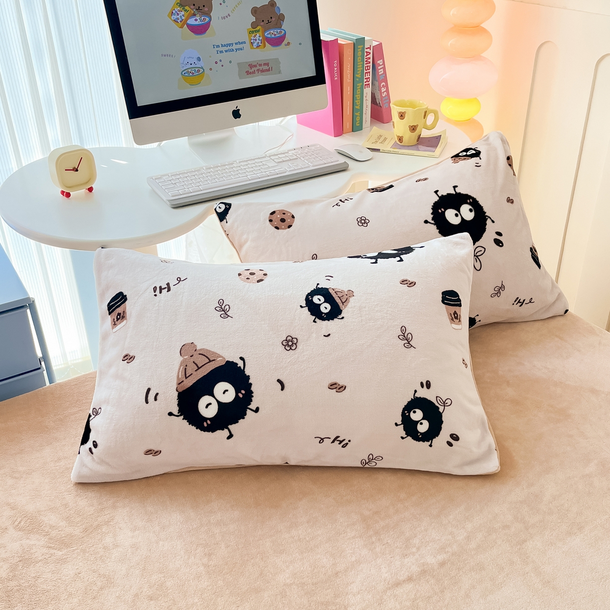 91家纺网 家纺一手货源 找家纺 启发 2025新款高克重小清新牛奶绒印花四件套 小煤球