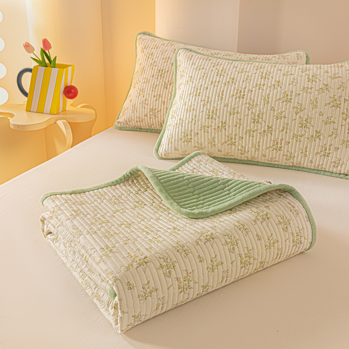 91家纺网 家纺一手货源 找家纺 恒尚居 2025新款A版全棉B版牛奶绒夹棉床褥垫A类四季可用学生床垫-秋冬款三件套系列二 香草园【A纯棉-B牛奶绒】