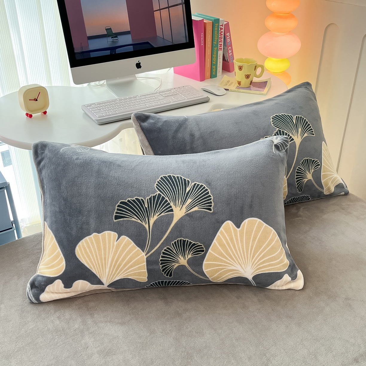 91家纺网 家纺一手货源 找家纺 启发 2025新款高克重小清新牛奶绒印花四件套 银杏叶