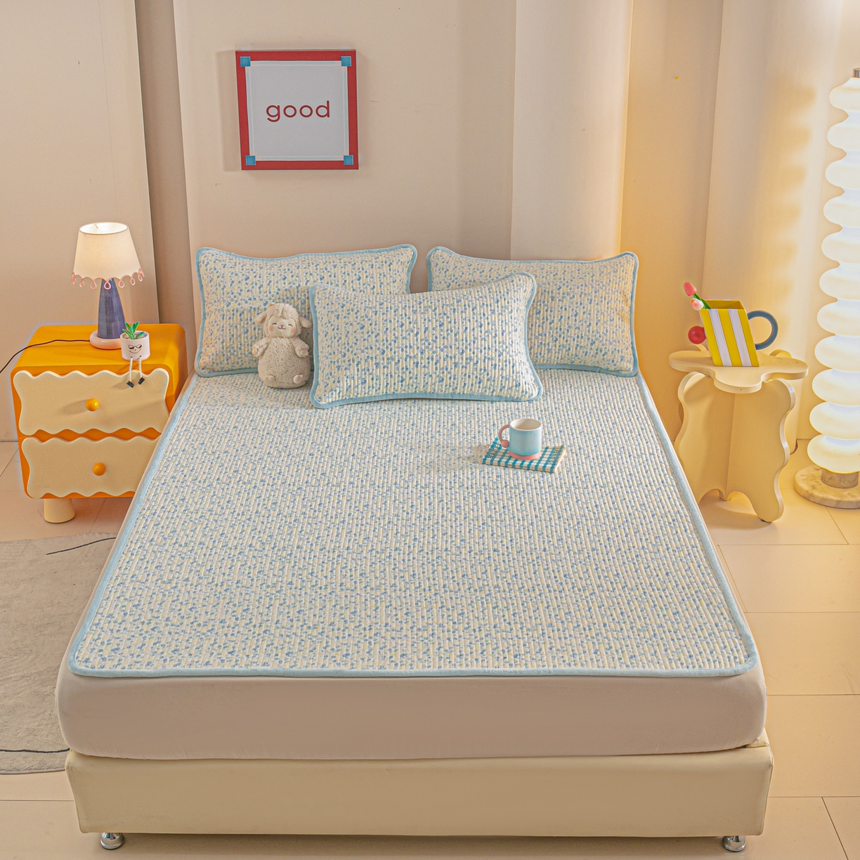 91家纺网 家纺一手货源 找家纺 恒尚居 2025新款A版全棉B版牛奶绒夹棉床褥垫A类四季可用学生床垫-秋冬款三件套系列二 雪兰【A纯棉-B牛奶绒】