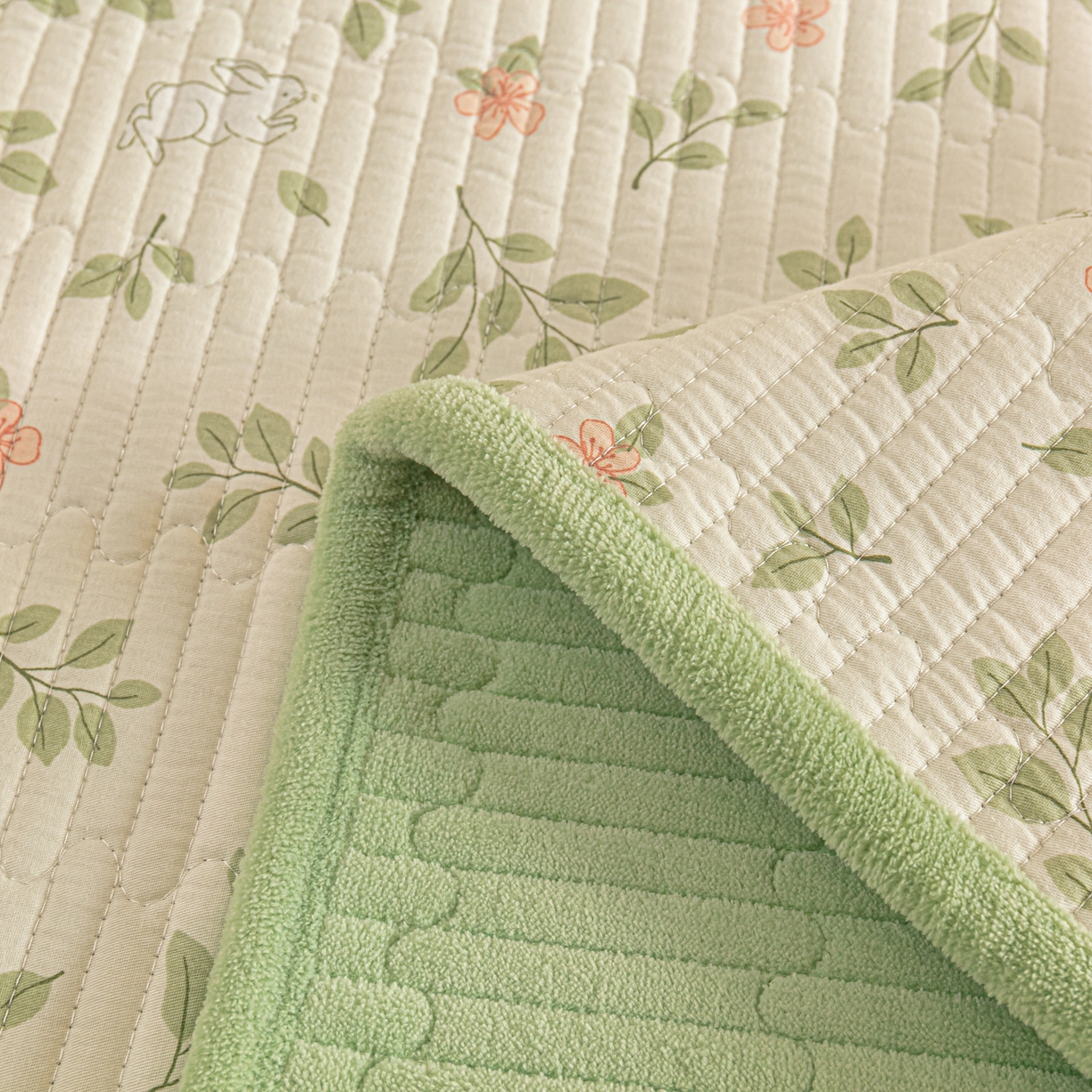 91家纺网 家纺一手货源 找家纺 恒尚居 2025新款A版全棉B版牛奶绒夹棉床褥垫A类四季可用学生床垫-秋冬款三件套系列一 清新雅韵【A纯棉-B牛奶绒】