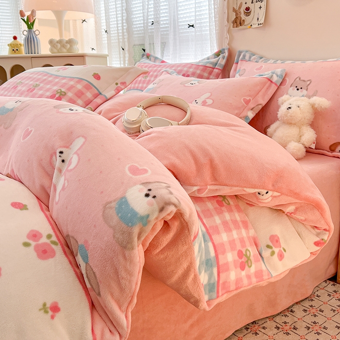 91家纺网 家纺一手货源 找家纺 （总）启发 2025新款高克重小清新牛奶绒印花四件套