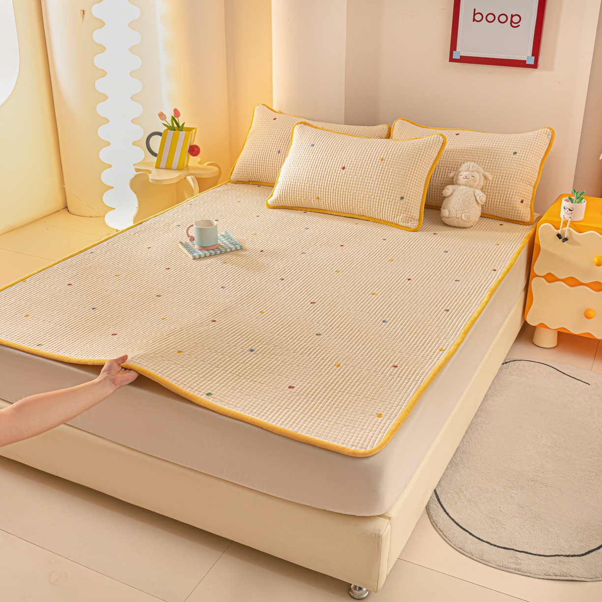 91家纺网 家纺一手货源 找家纺 恒尚居 2025新款A版全棉B版牛奶绒夹棉床褥垫A类四季可用学生床垫-秋冬款三件套系列二 雨果【A纯棉-B牛奶绒】