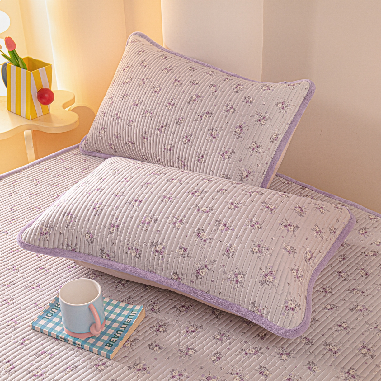 91家纺网 家纺一手货源 找家纺 恒尚居 2025新款A版全棉B版牛奶绒夹棉床褥垫A类四季可用学生床垫-秋冬款三件套系列二 玉妃【A纯棉-B牛奶绒】