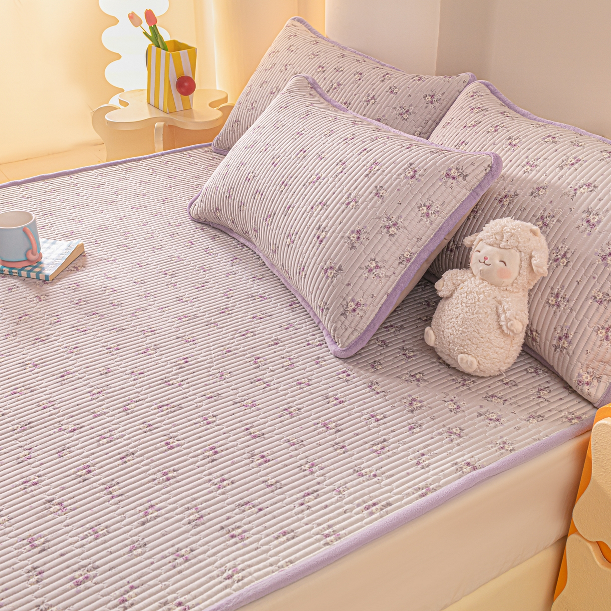 91家纺网 家纺一手货源 找家纺 恒尚居 2025新款A版全棉B版牛奶绒夹棉床褥垫A类四季可用学生床垫-秋冬款三件套系列二 玉妃【A纯棉-B牛奶绒】