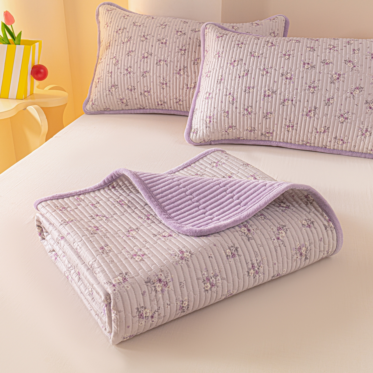 91家纺网 家纺一手货源 找家纺 恒尚居 2025新款A版全棉B版牛奶绒夹棉床褥垫A类四季可用学生床垫-秋冬款三件套系列二 玉妃【A纯棉-B牛奶绒】