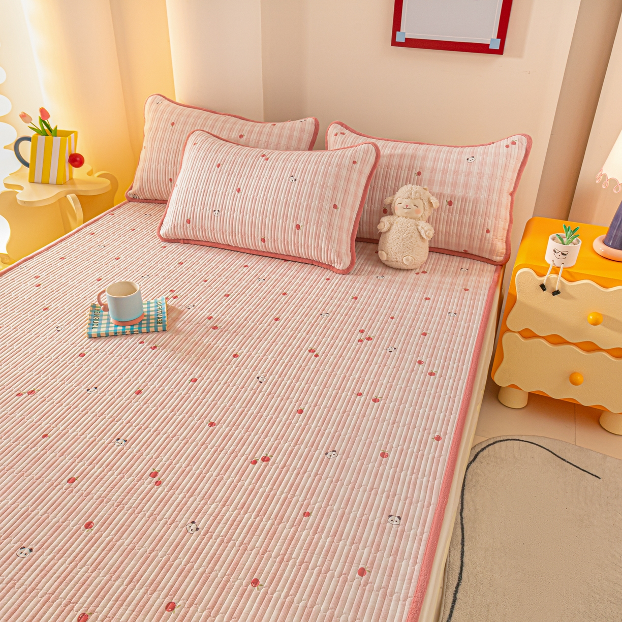 91家纺网 家纺一手货源 找家纺 恒尚居 2025新款A版全棉B版牛奶绒夹棉床褥垫A类四季可用学生床垫-秋冬款三件套系列一 小欢喜【A纯棉-B牛奶绒】