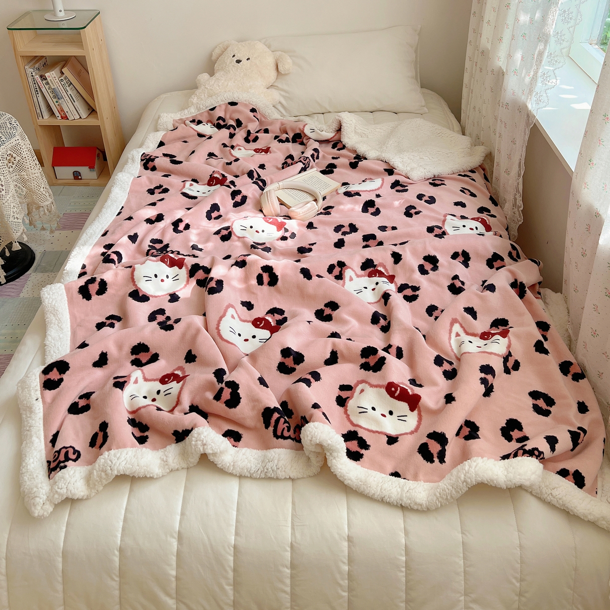 91家纺网 家纺一手货源 找家纺 （总）桃子家居 2025新款A类ins小清新少女可爱奶油猫咪卡通加厚牛奶绒羊羔绒毛毯多功能毛毯