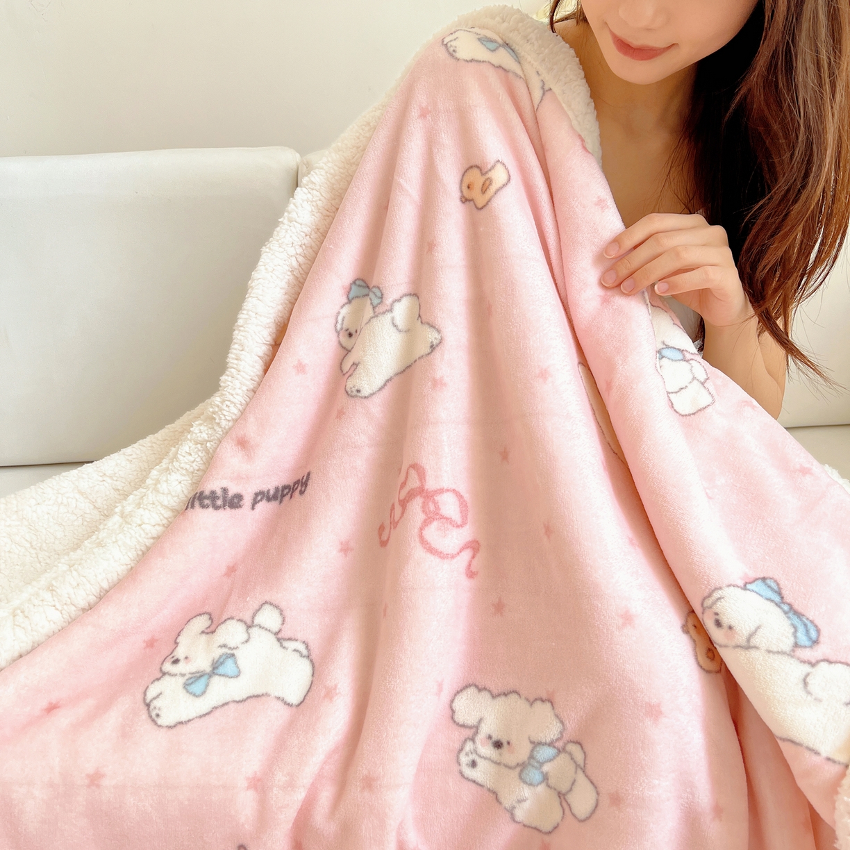 91家纺网 家纺一手货源 找家纺 （总）桃子家居 2025新款A类ins小清新少女可爱奶油猫咪卡通加厚牛奶绒羊羔绒毛毯多功能毛毯