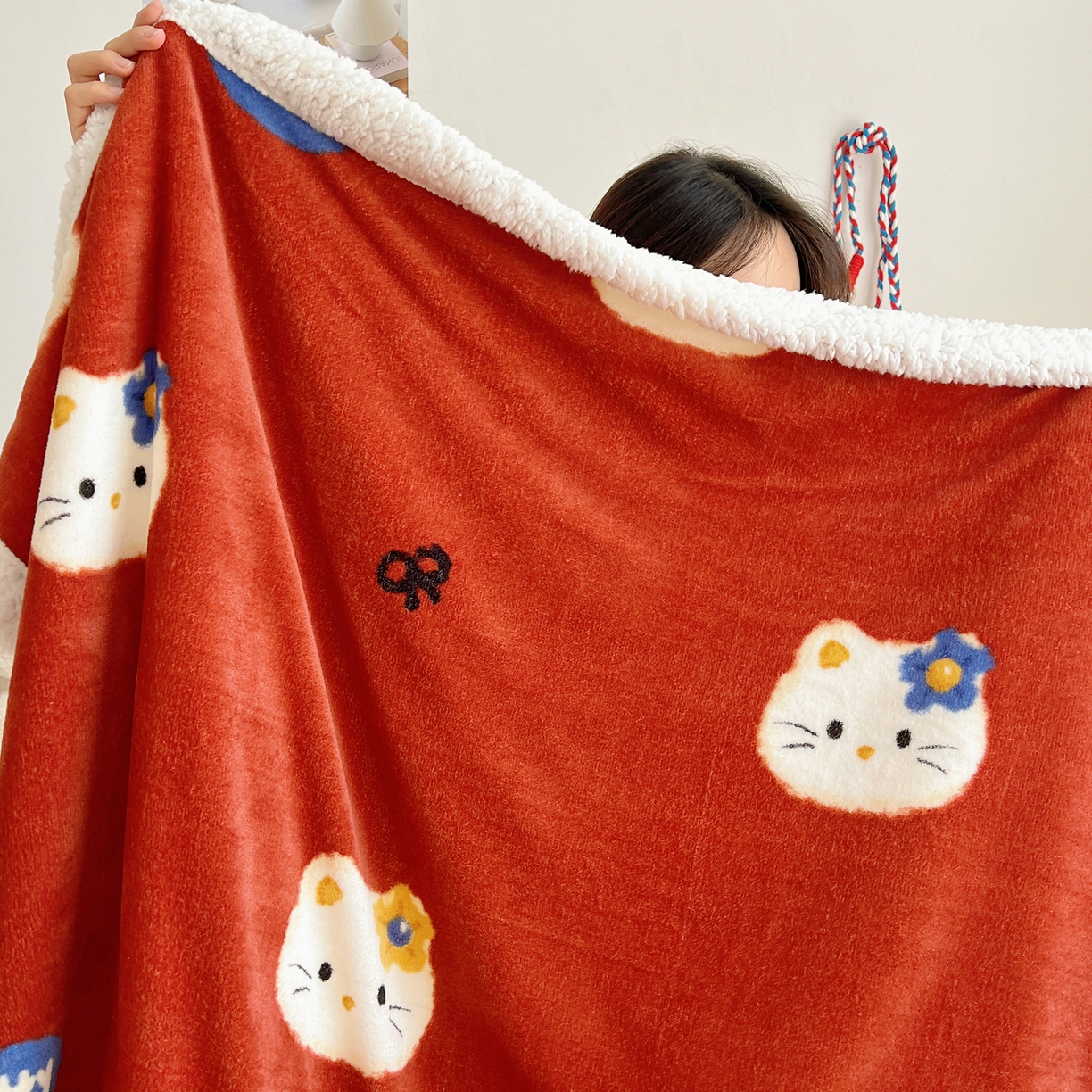 桃子家居 2025新款A类ins小清新少女可爱奶油猫咪卡通加厚牛奶绒羊羔绒毛毯多功能毛毯 绒毛毯-MT花花喵