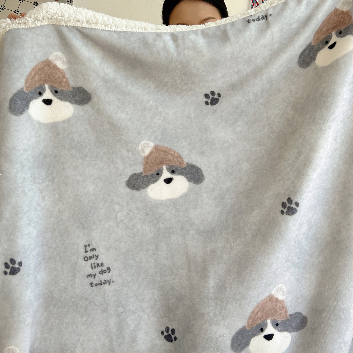 91家纺网 家纺一手货源 找家纺 桃子家居 2025新款A类ins小清新少女可爱奶油猫咪卡通加厚牛奶绒羊羔绒毛毯多功能毛毯 绒毛毯-MT灰萌狗