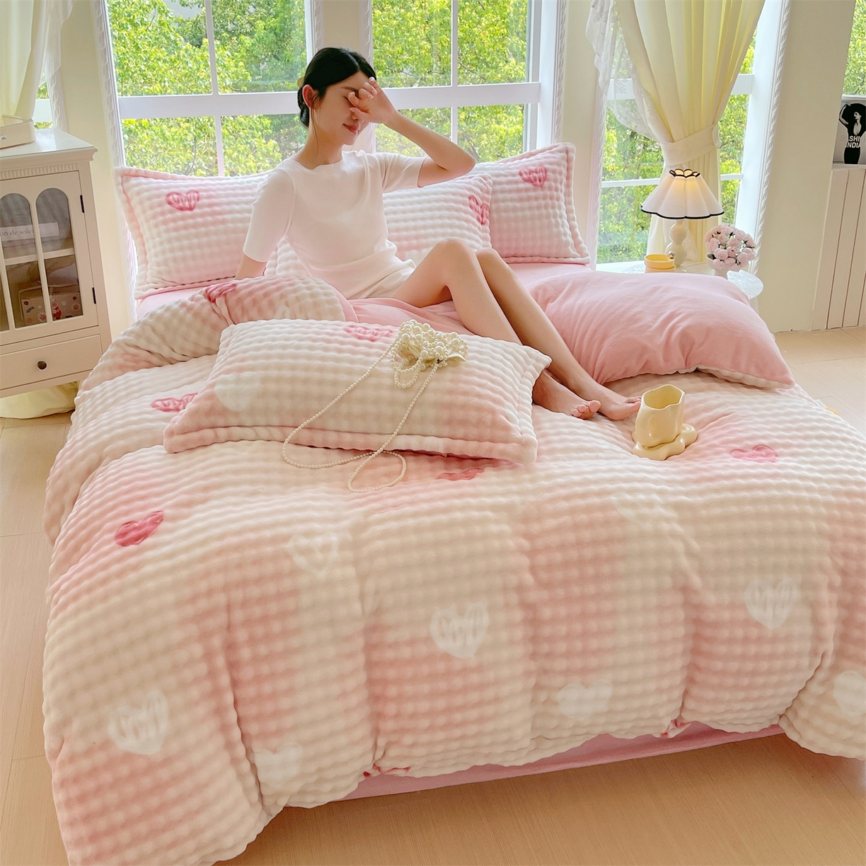 91家纺网 家纺一手货源 找家纺 （总）凯儿家纺 2025新款兔毛牛奶泡泡绒四件套