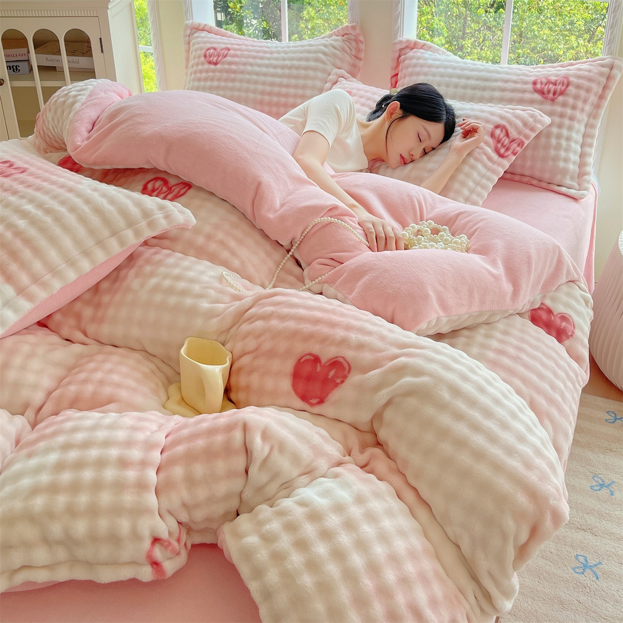 91家纺网 家纺一手货源 找家纺 （总）凯儿家纺 2025新款兔毛牛奶泡泡绒四件套