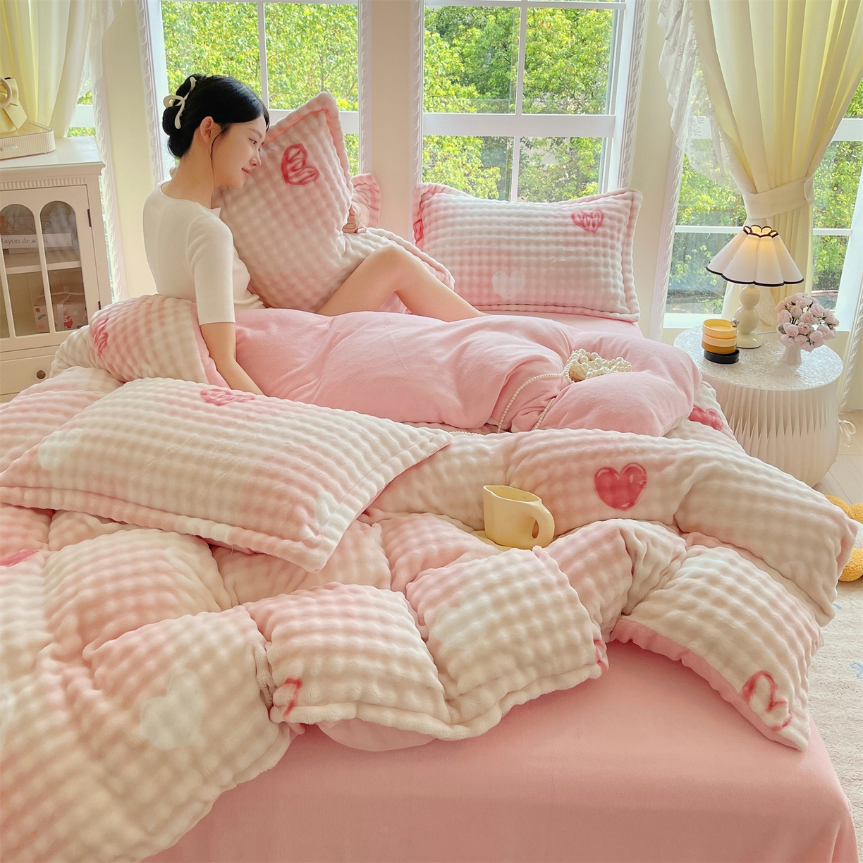 91家纺网 家纺一手货源 找家纺 （总）凯儿家纺 2025新款兔毛牛奶泡泡绒四件套