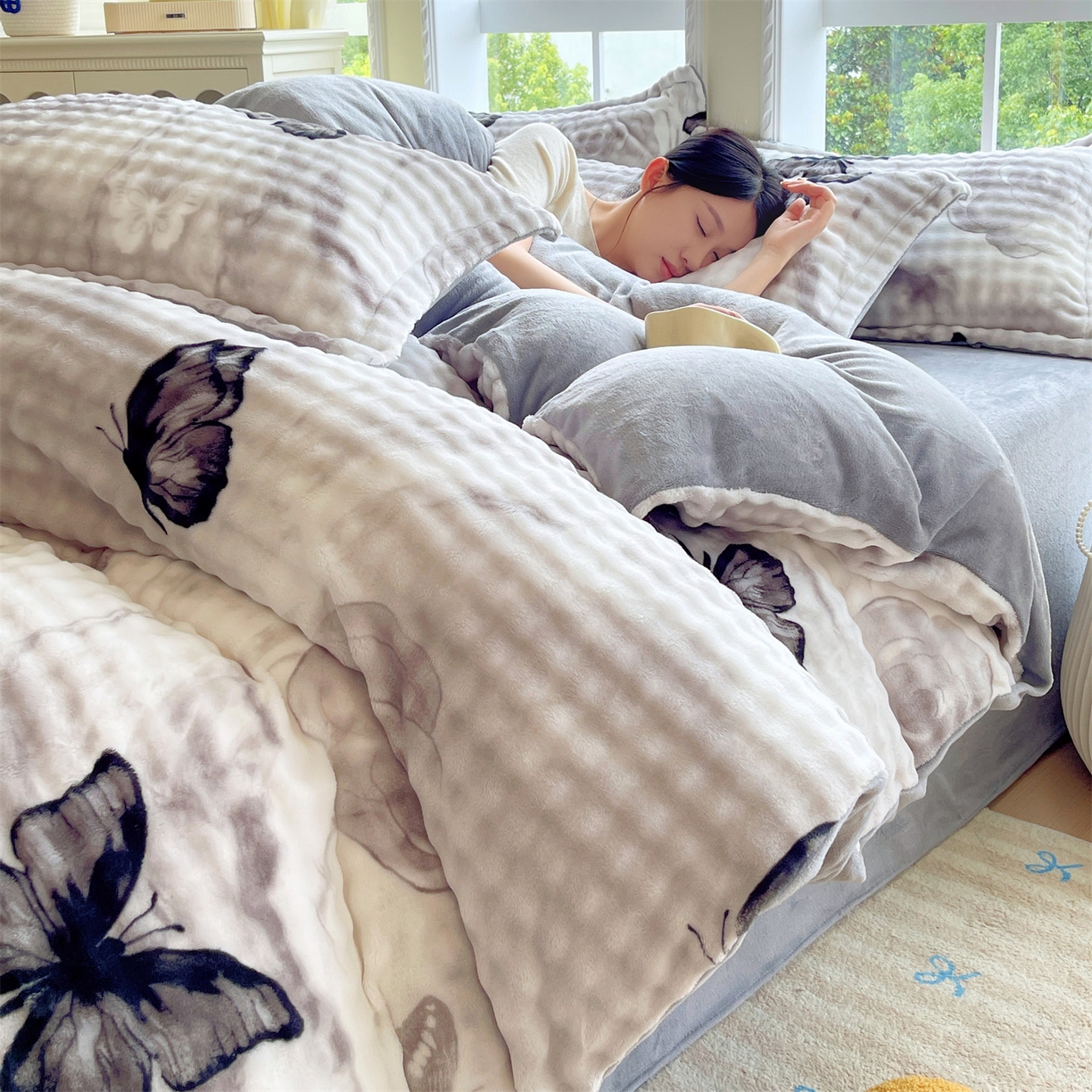 91家纺网 家纺一手货源 找家纺 （总）凯儿家纺 2025新款兔毛牛奶泡泡绒四件套