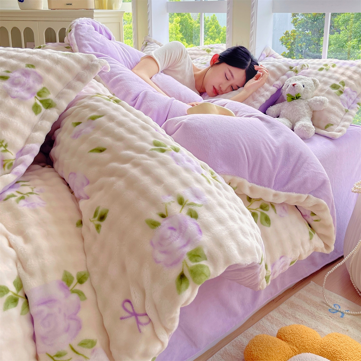 91家纺网 家纺一手货源 找家纺 （总）凯儿家纺 2025新款兔毛牛奶泡泡绒四件套