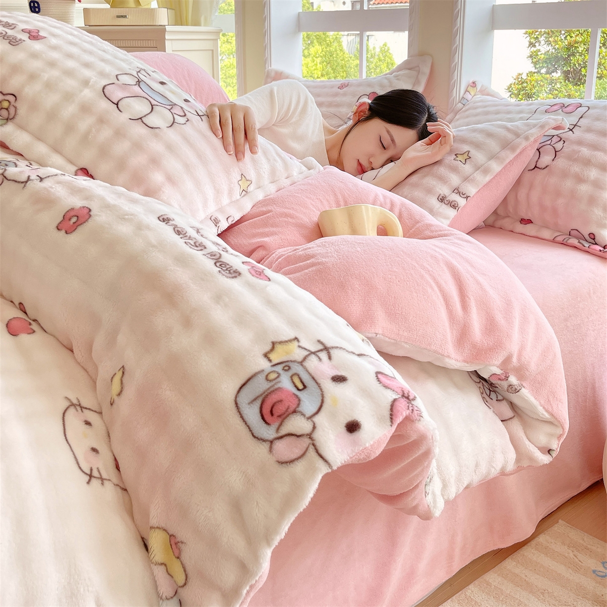 91家纺网 家纺一手货源 找家纺 （总）凯儿家纺 2025新款兔毛牛奶泡泡绒四件套