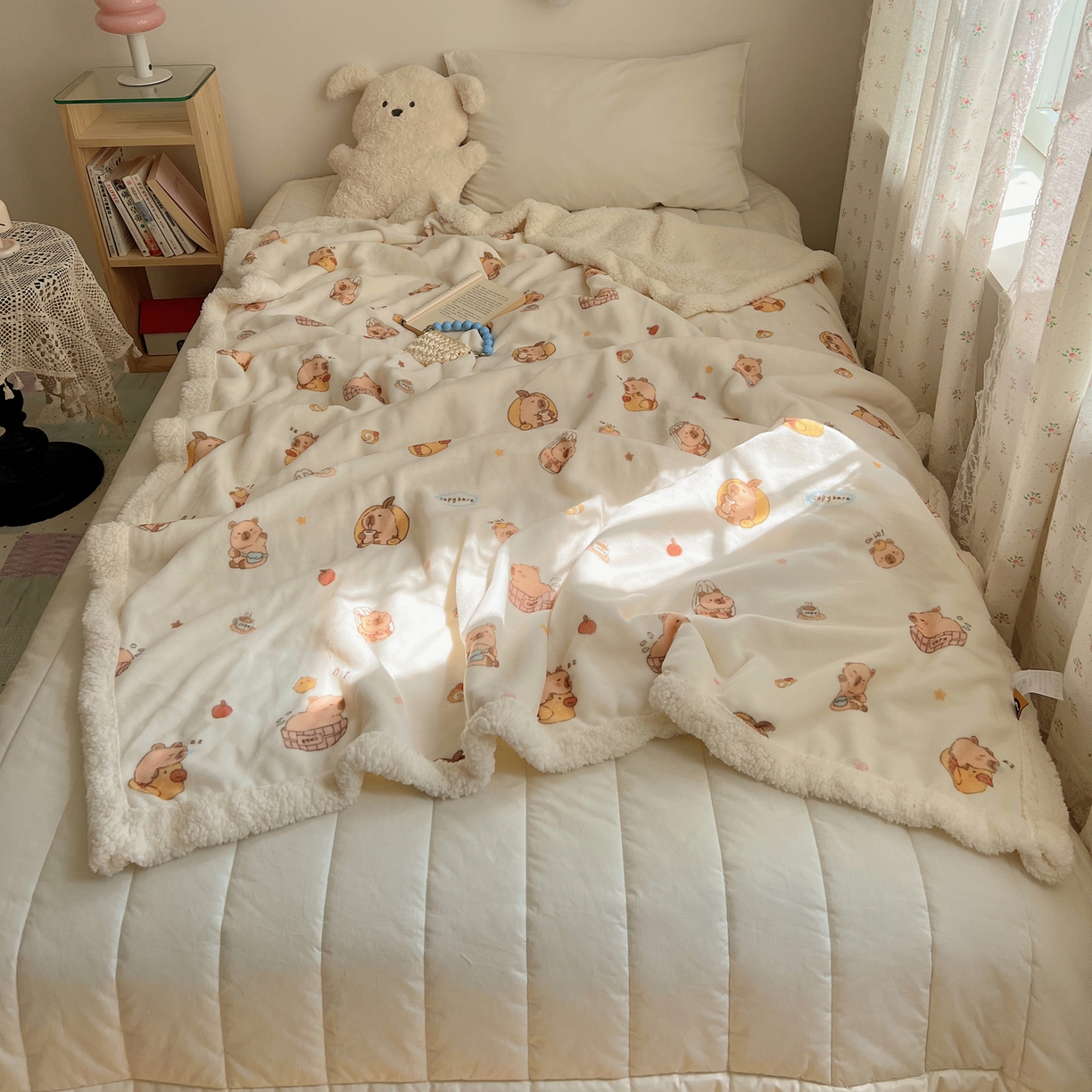 91家纺网 家纺一手货源 找家纺 桃子家居 2025新款A类ins小清新少女可爱奶油猫咪卡通加厚牛奶绒羊羔绒毛毯多功能毛毯 绒毛毯-MT乐乐鼠