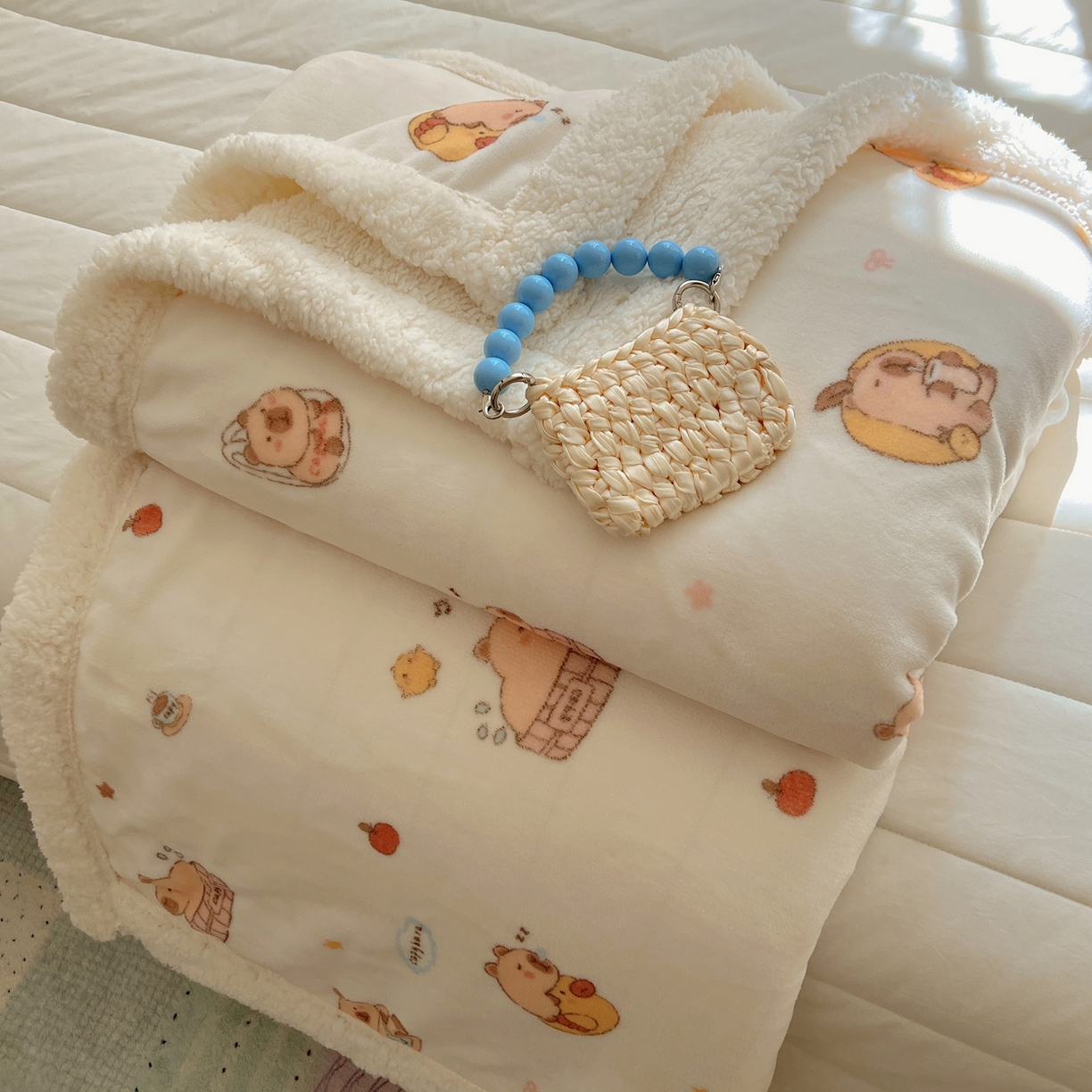 91家纺网 家纺一手货源 找家纺 桃子家居 2025新款A类ins小清新少女可爱奶油猫咪卡通加厚牛奶绒羊羔绒毛毯多功能毛毯 绒毛毯-MT乐乐鼠