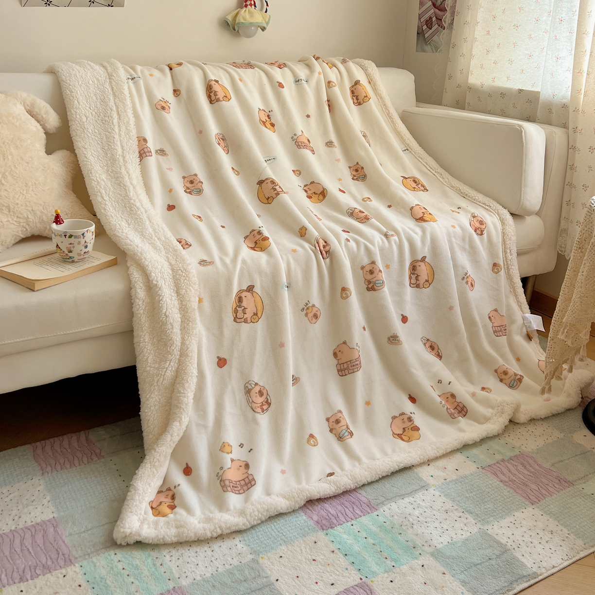 91家纺网 家纺一手货源 找家纺 桃子家居 2025新款A类ins小清新少女可爱奶油猫咪卡通加厚牛奶绒羊羔绒毛毯多功能毛毯 绒毛毯-MT乐乐鼠