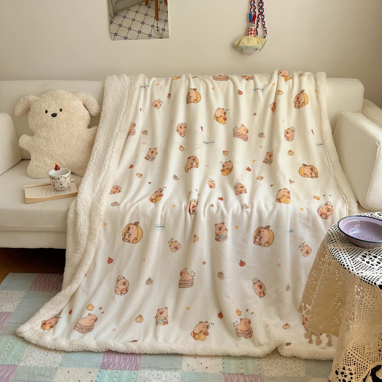 91家纺网 家纺一手货源 找家纺 桃子家居 2025新款A类ins小清新少女可爱奶油猫咪卡通加厚牛奶绒羊羔绒毛毯多功能毛毯 绒毛毯-MT乐乐鼠