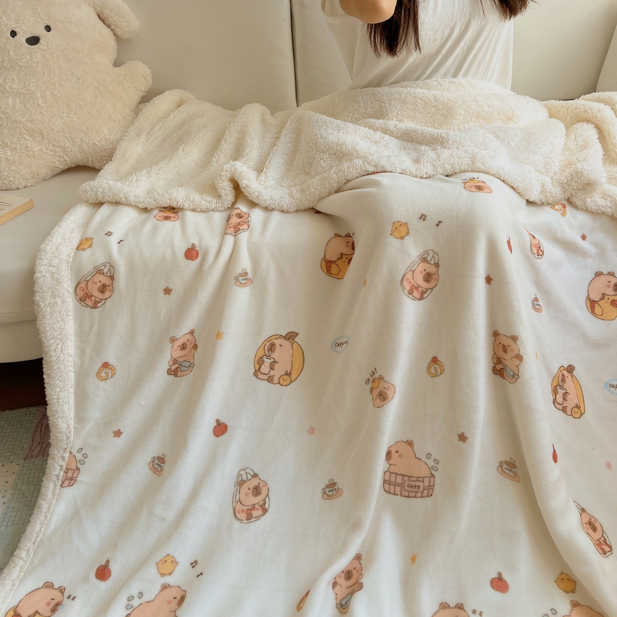 91家纺网 家纺一手货源 找家纺 桃子家居 2025新款A类ins小清新少女可爱奶油猫咪卡通加厚牛奶绒羊羔绒毛毯多功能毛毯 绒毛毯-MT乐乐鼠