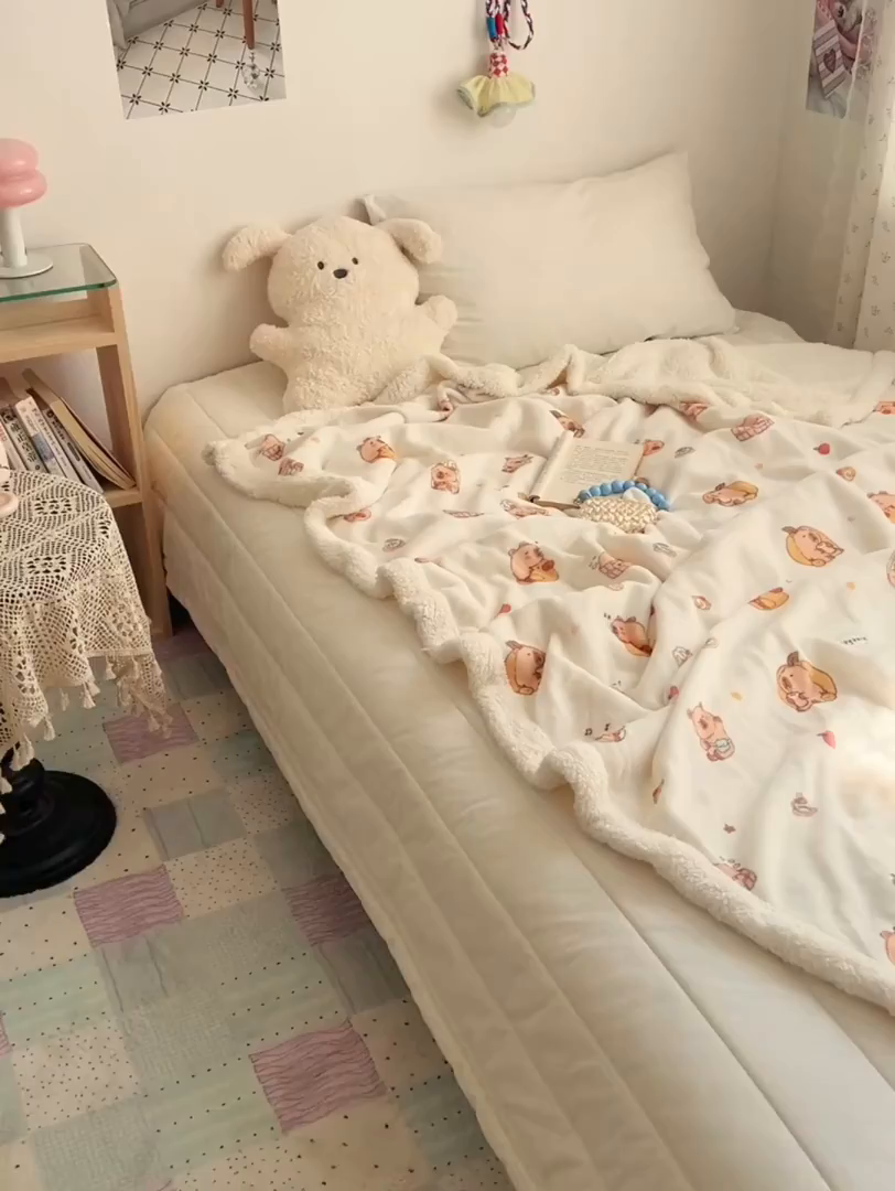 91家纺网 家纺一手货源 找家纺 桃子家居 2025新款A类ins小清新少女可爱奶油猫咪卡通加厚牛奶绒羊羔绒毛毯多功能毛毯 绒毛毯-MT乐乐鼠