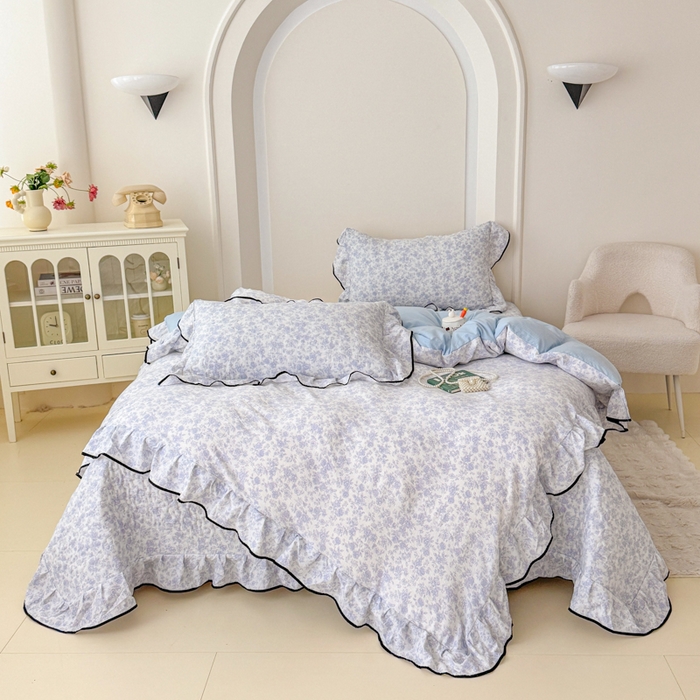 91家纺网 家纺一手货源 找家纺 （总）小萌虎 2025新款A类云感原麻双层纱花边床盖四件套