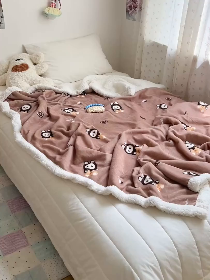 91家纺网 家纺一手货源 找家纺 桃子家居 2025新款A类ins小清新少女可爱奶油猫咪卡通加厚牛奶绒羊羔绒毛毯多功能毛毯 绒毛毯-MT奶咖布布