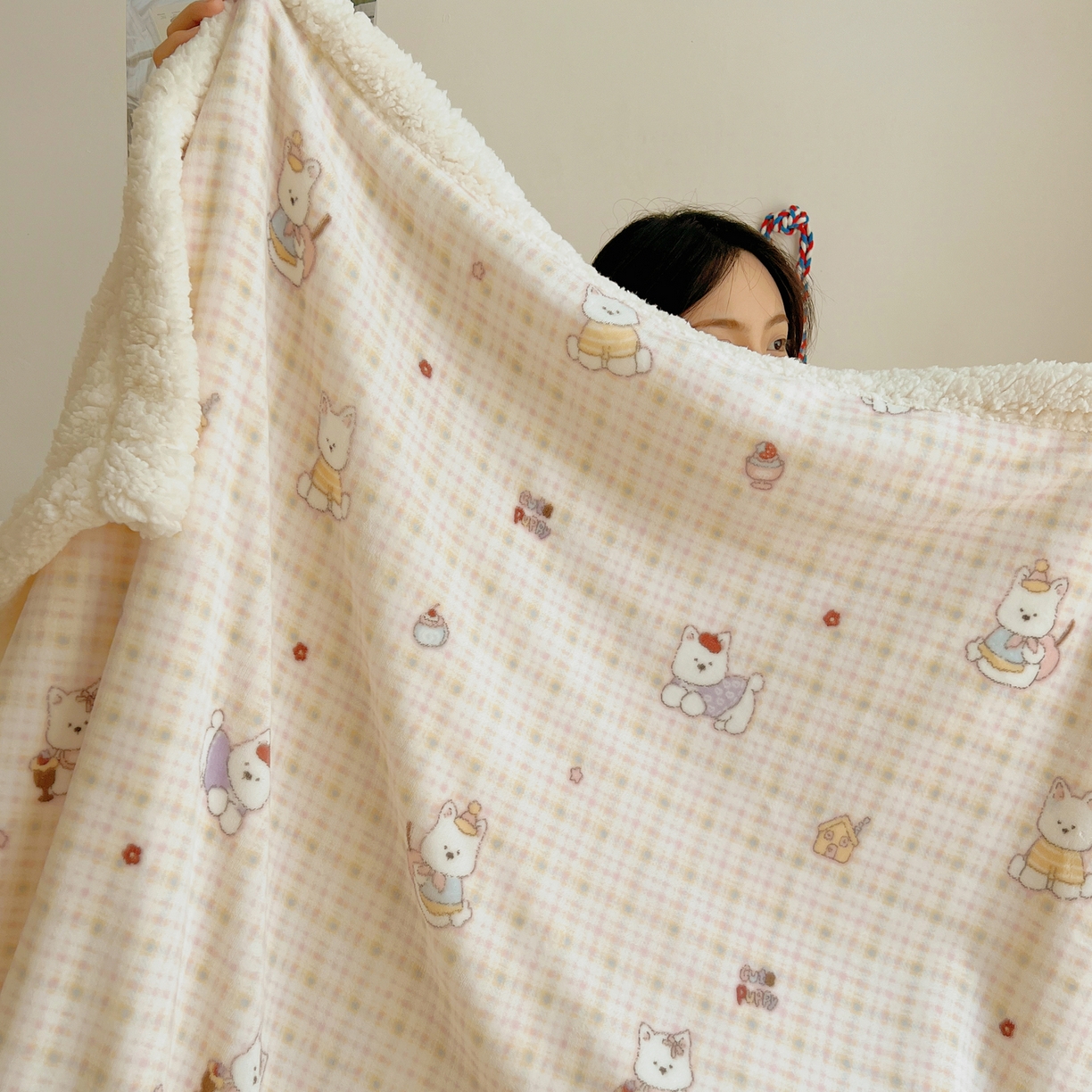 桃子家居 2025新款A类ins小清新少女可爱奶油猫咪卡通加厚牛奶绒羊羔绒毛毯多功能毛毯 绒毛毯-MT甜心西高地